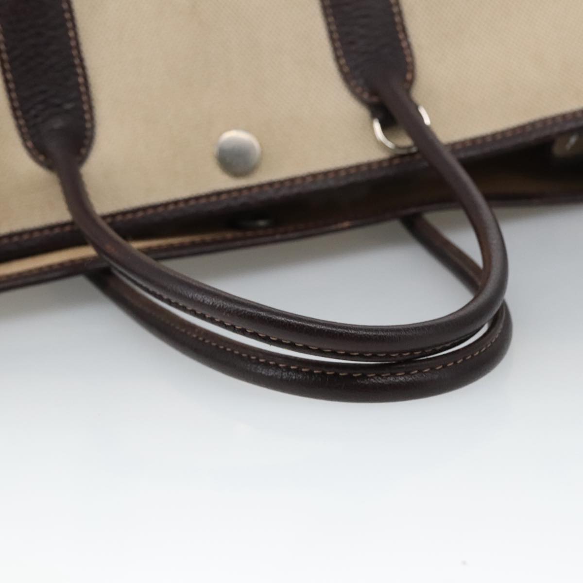 HERMES Garden Party Hand Bag Canvas Leather Brown Beige Auth 35865