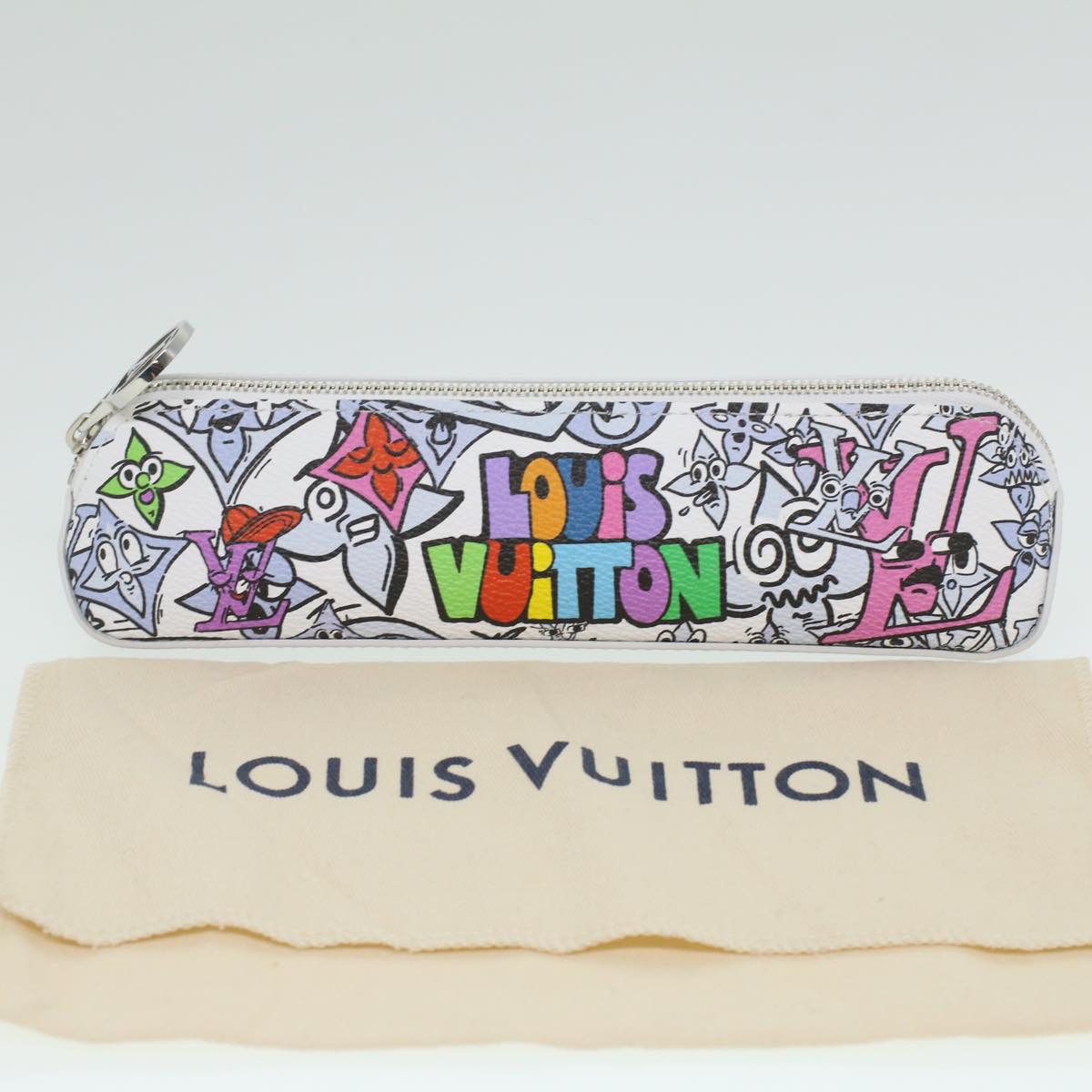 LOUIS VUITTON Monogram Comic Trousse Elizabeth Pen Case White GI0874 Auth 36985A