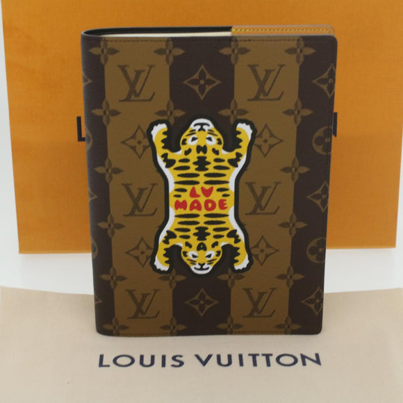 LOUIS VUITTON Stripe NIGO Quverture Carnet Cover Brown Black GI0720 Auth 38082S