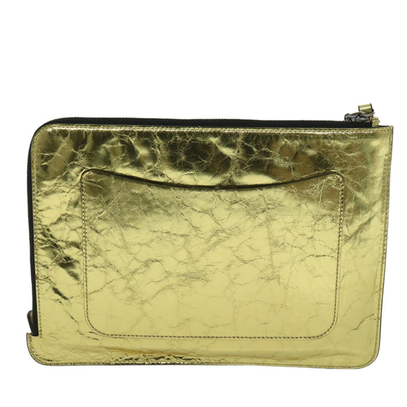 CHANEL Clutch Bag Metallic Leather Gold A82164 CC Auth 38172SAV