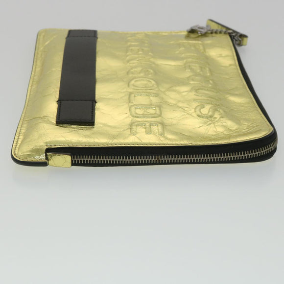 CHANEL Clutch Bag Metallic Leather Gold A82164 CC Auth 38172AV