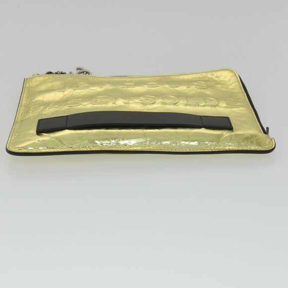 CHANEL Clutch Bag Metallic Leather Gold A82164 CC Auth 38172SAV