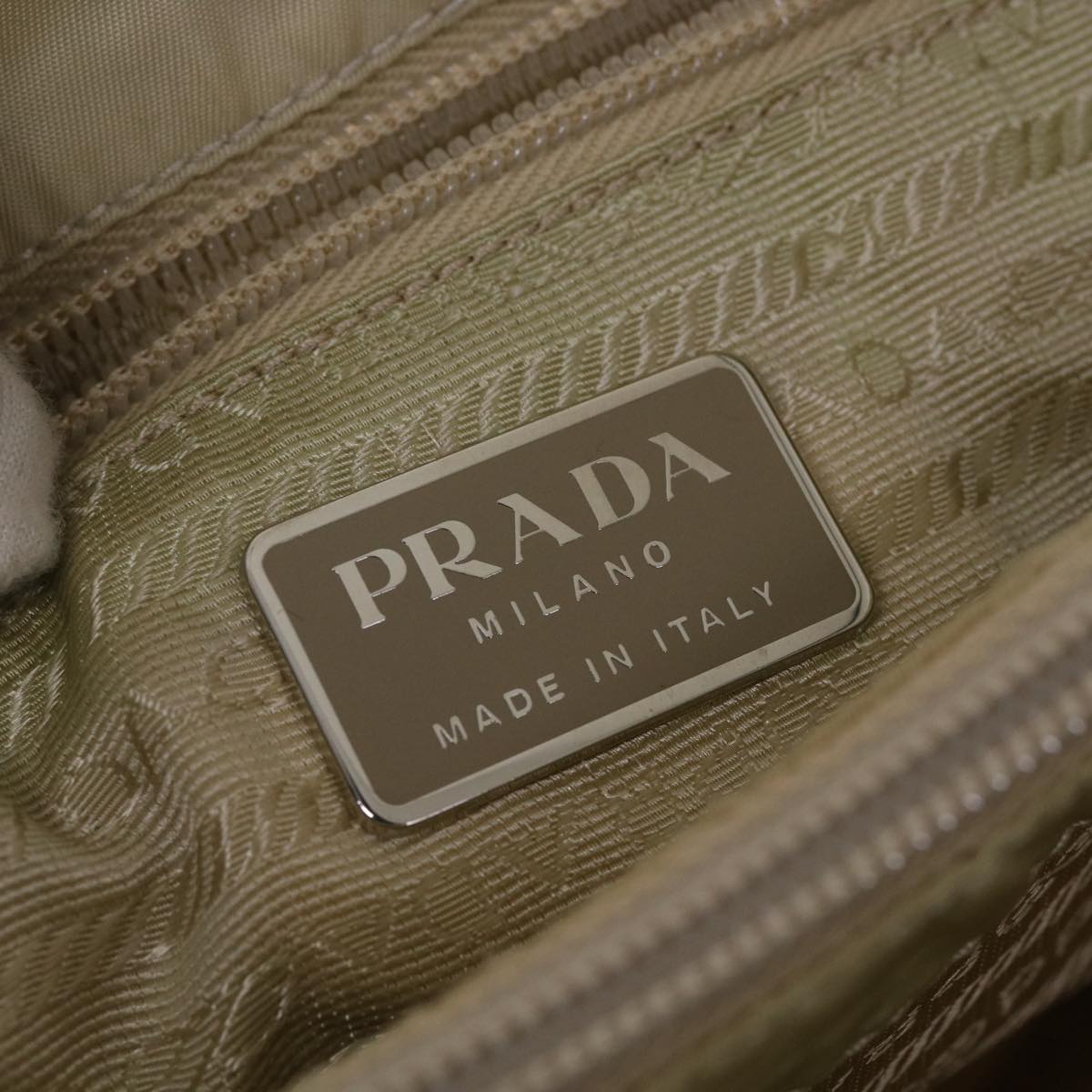 PRADA Hand Bag Nylon Cream Auth 38288