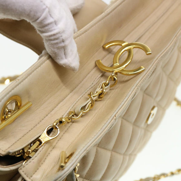 CHANEL Chain Shoulder Bag Lamb Skin Beige CC Auth 38451