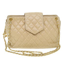 CHANEL Chain Shoulder Bag Lamb Skin Beige CC Auth 38451-1