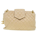 CHANEL Chain Shoulder Bag Lamb Skin Beige CC Auth 38451-13