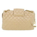 CHANEL Chain Shoulder Bag Lamb Skin Beige CC Auth 38451-3