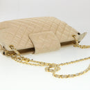 CHANEL Chain Shoulder Bag Lamb Skin Beige CC Auth 38451-7