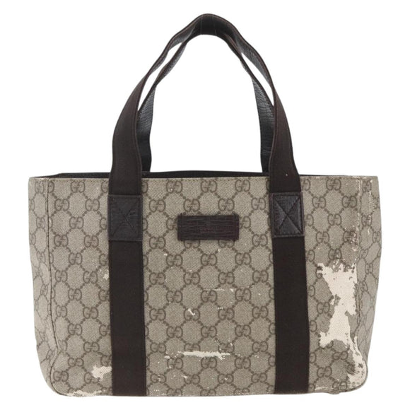 GUCCI GG Supreme Hand Bag PVC Leather Beige 141976 Auth 38817