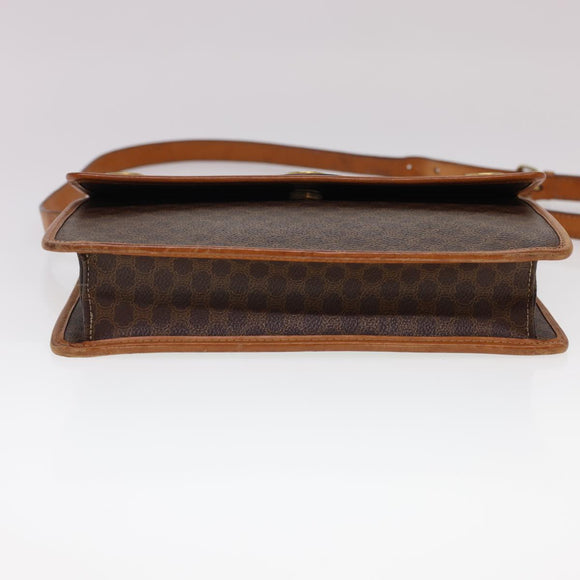 CELINE Macadam Canvas Umhängetasche PVC Leder Braun Auth 40101