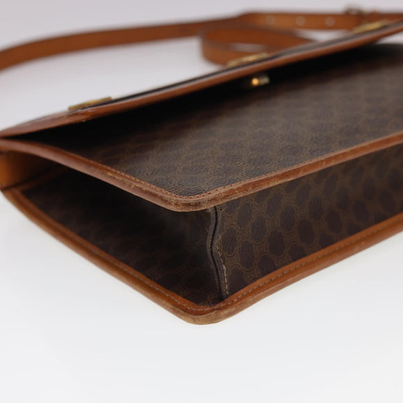 CELINE Macadam Canvas Umhängetasche PVC Leder Braun Auth 40101