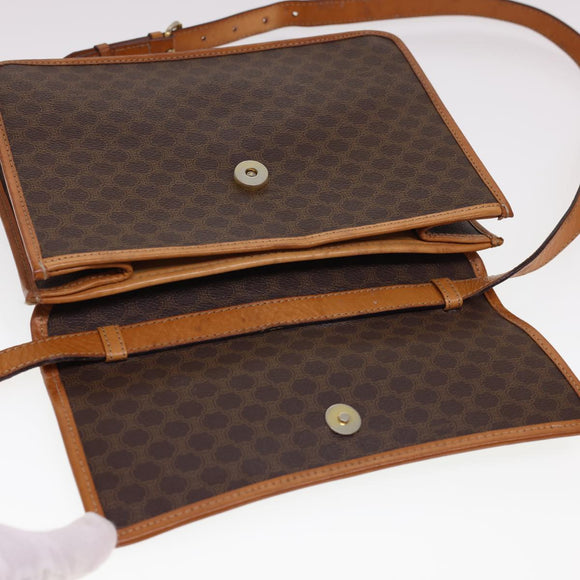 CELINE Macadam Canvas Umhängetasche PVC Leder Braun Auth 40101
