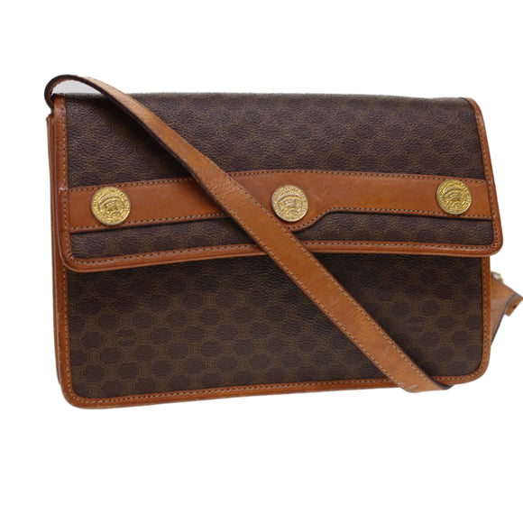 CELINE Macadam Canvas Umhängetasche PVC Leder Braun Auth 40101