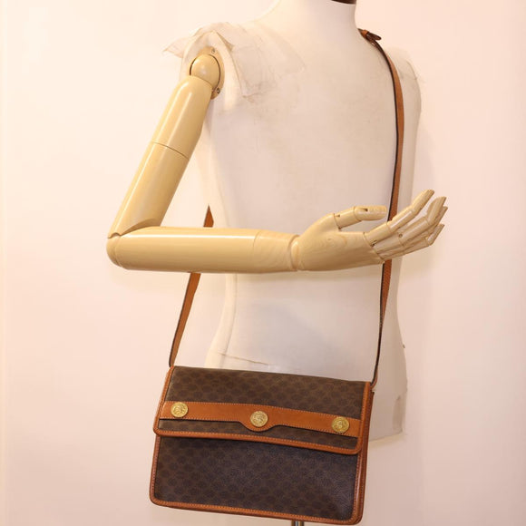 CELINE Macadam Canvas Umhängetasche PVC Leder Braun Auth 40101