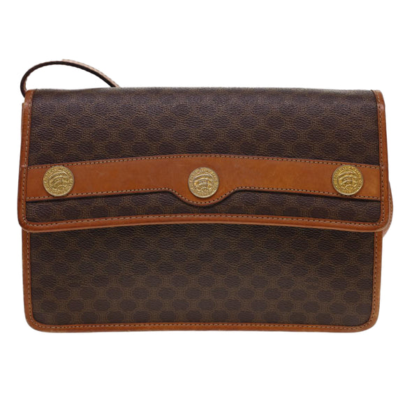 CELINE Macadam Canvas Umhängetasche PVC Leder Braun Auth 40101
