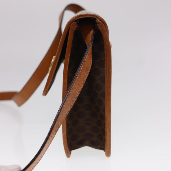 CELINE Macadam Canvas Umhängetasche PVC Leder Braun Auth 40101