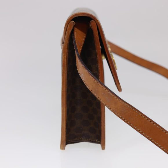 CELINE Macadam Canvas Umhängetasche PVC Leder Braun Auth 40101