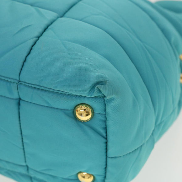 PRADA Gesteppte Handtasche Nylon 2-Wege Türkis Blau Auth 40351