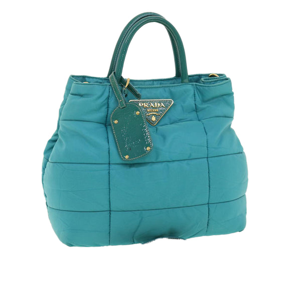 PRADA Gesteppte Handtasche Nylon 2-Wege Türkis Blau Auth 40351
