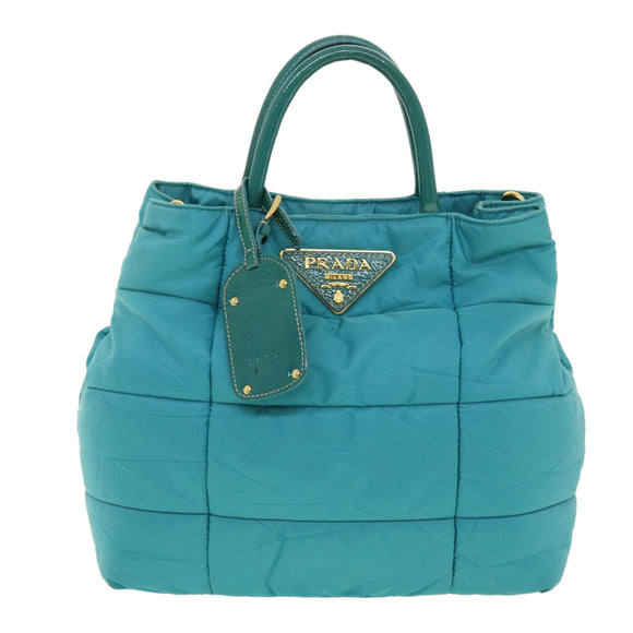 PRADA Gesteppte Handtasche Nylon 2-Wege Türkis Blau Auth 40351