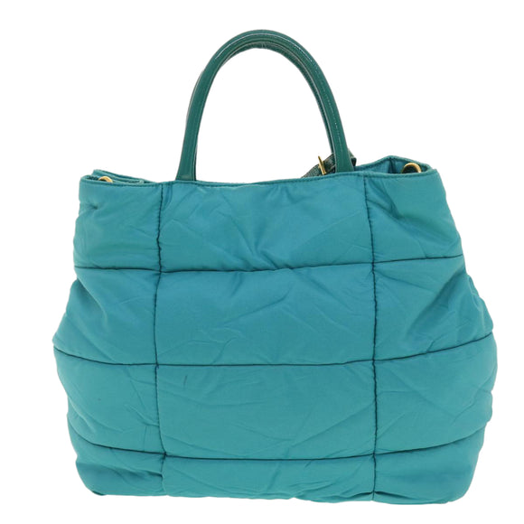 PRADA Gesteppte Handtasche Nylon 2-Wege Türkis Blau Auth 40351