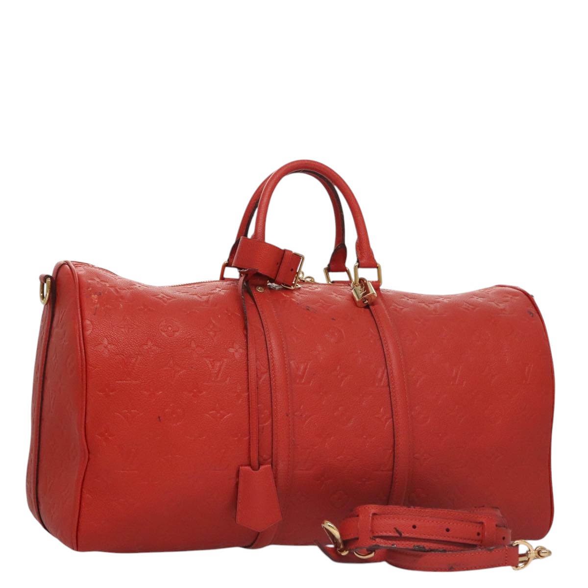 LOUIS VUITTON Empreinte Keepall Bandouliere 45 Boston Bag Red M40910 Auth 40518