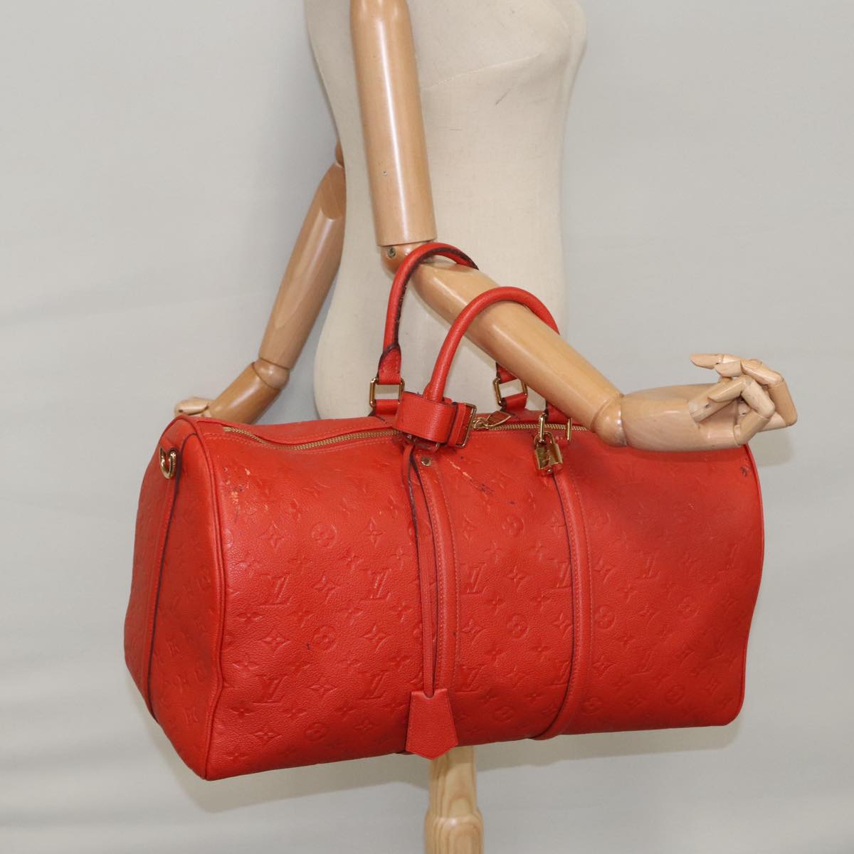 LOUIS VUITTON Empreinte Keepall Bandouliere 45 Boston Bag Red M40910 Auth 40518