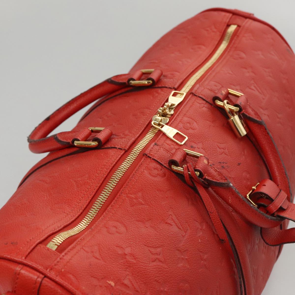 LOUIS VUITTON Empreinte Keepall Bandouliere 45 Boston Bag Red M40910 Auth 40518