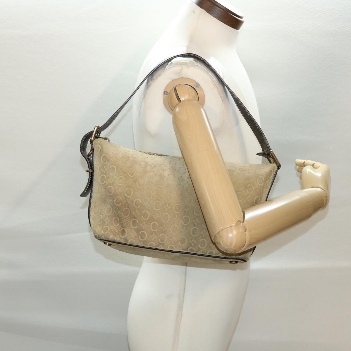 CELINE C Macadam Canvas Shoulder Bag Beige Auth 40751