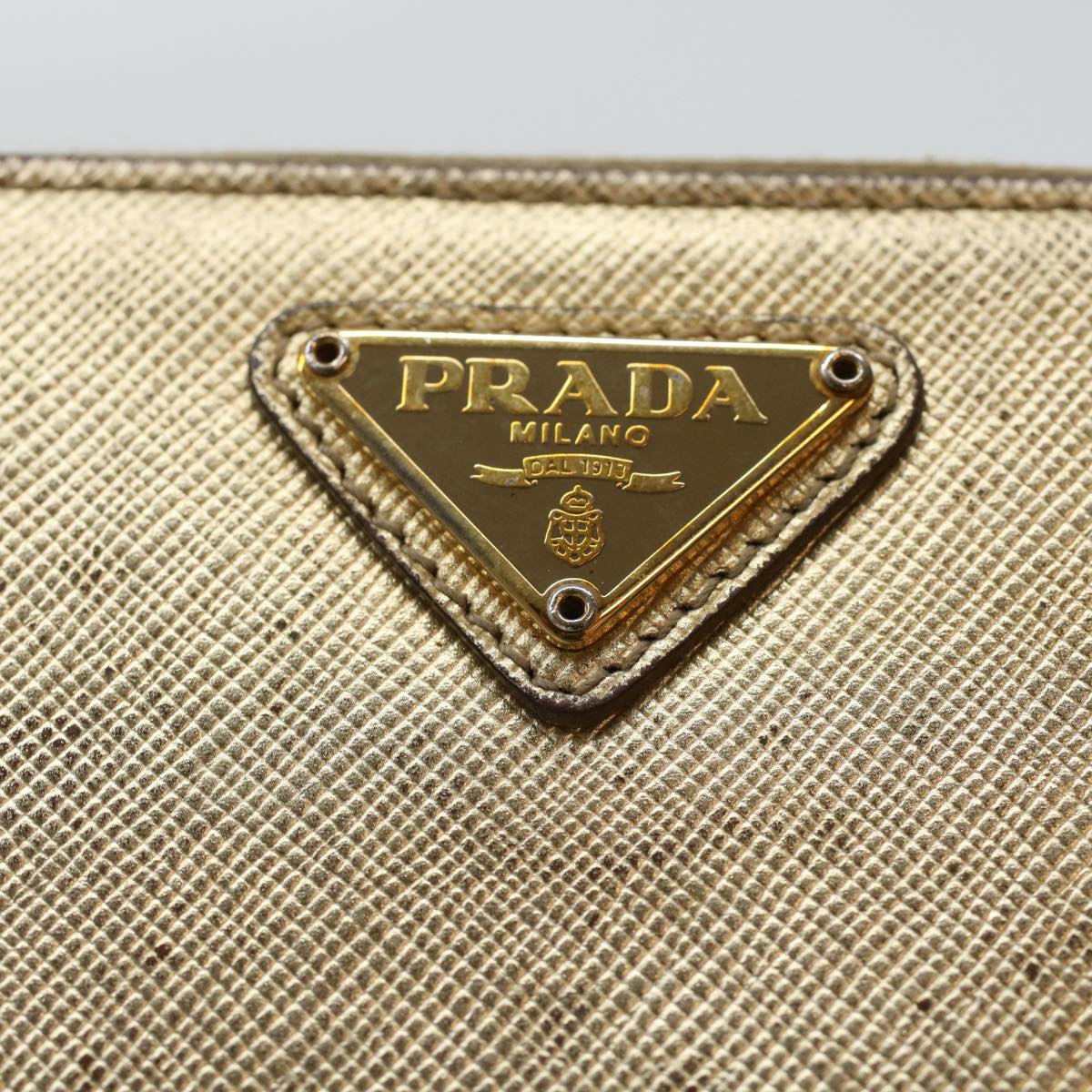PRADA Coin Purse Leather Gold Auth 41254