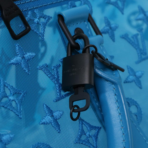 LOUIS VUITTON Mesh Keepall Triangle 50 Boston Bag Turquoise Blue M45048 42050S