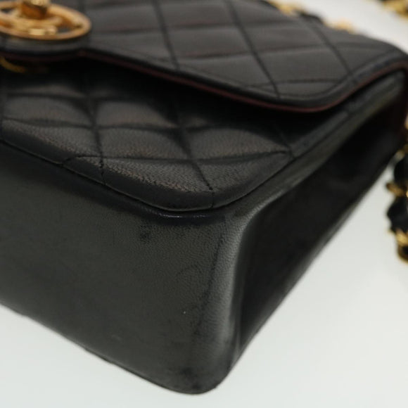 CHANEL Mini Matelasse Chain Shoulder Bag Lamb Skin Black CC Auth 42862AV