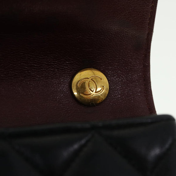 CHANEL Mini Matelasse Chain Shoulder Bag Lamb Skin Black CC Auth 42862AV