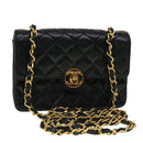 CHANEL Mini Matelasse Chain Shoulder Bag Lamb Skin Black CC Auth 42862AV-1