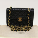 CHANEL Mini Matelasse Chain Shoulder Bag Lamb Skin Black CC Auth 42862AV-12