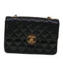 CHANEL Mini Matelasse Chain Shoulder Bag Lamb Skin Black CC Auth 42862AV-13