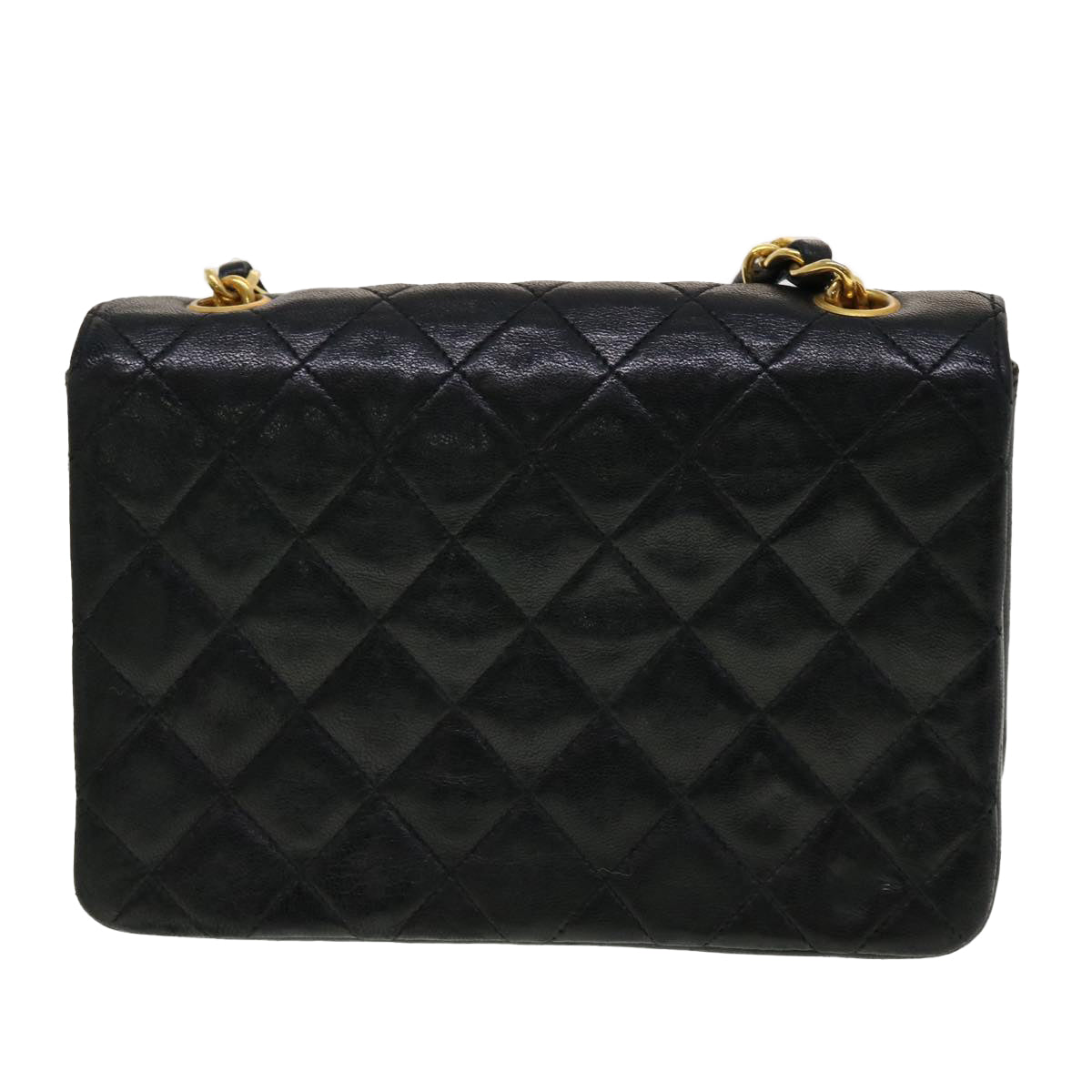 CHANEL Mini Matelasse Chain Shoulder Bag Lamb Skin Black CC Auth 42862A - 0