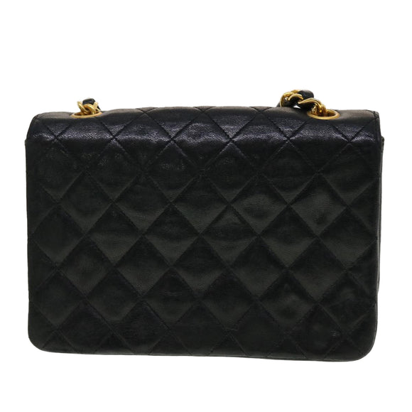 CHANEL Mini Matelasse Chain Shoulder Bag Lamb Skin Black CC Auth 42862AV