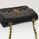 CHANEL Mini Matelasse Chain Shoulder Bag Lamb Skin Black CC Auth 42862AV-6