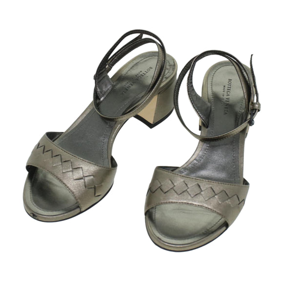 BOTTEGA VENETA High Heels Leder Silber Auth 43791