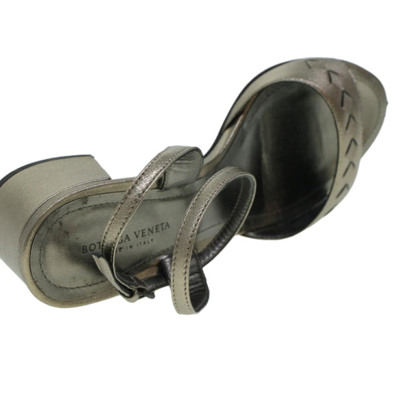 BOTTEGA VENETA High Heels Leder Silber Auth 43791