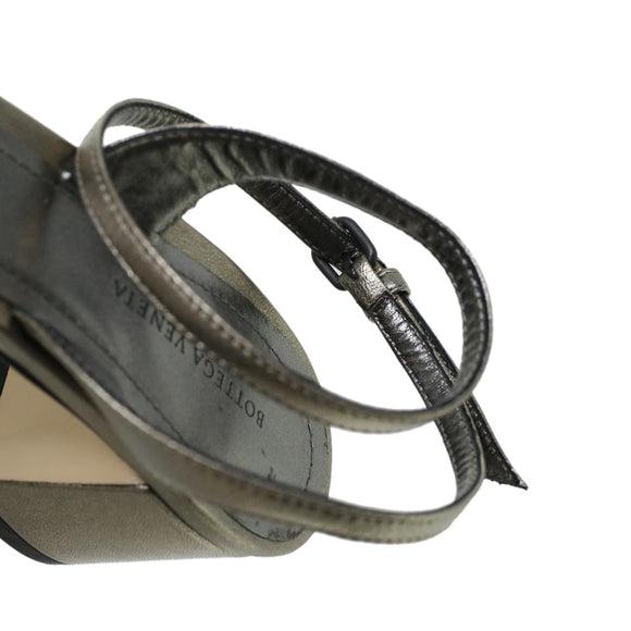 BOTTEGA VENETA High Heels Leder Silber Auth 43791
