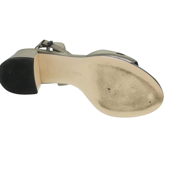 BOTTEGA VENETA High Heels Leder Silber Auth 43791