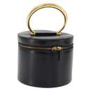 CELINE Vanity Cosmetic Pouch Leather Black Gold Auth 43930-1
