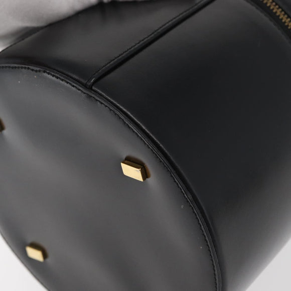 CELINE Vanity Cosmetic Pouch Leather Black Gold Auth 43930
