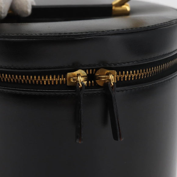 CELINE Vanity Cosmetic Pouch Leather Black Gold Auth 43930