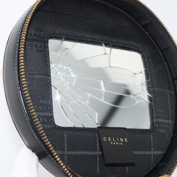 CELINE Vanity Cosmetic Pouch Leather Black Gold Auth 43930