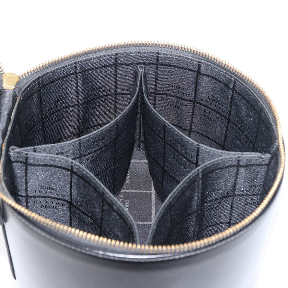 CELINE Vanity Cosmetic Pouch Leather Black Gold Auth 43930