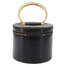 CELINE Vanity Cosmetic Pouch Leather Black Gold Auth 43930-2
