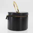 CELINE Vanity Cosmetic Pouch Leather Black Gold Auth 43930-3